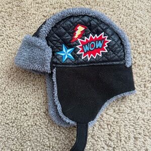 Kids Target Winter Hat with Fun Patches - Black and Gray